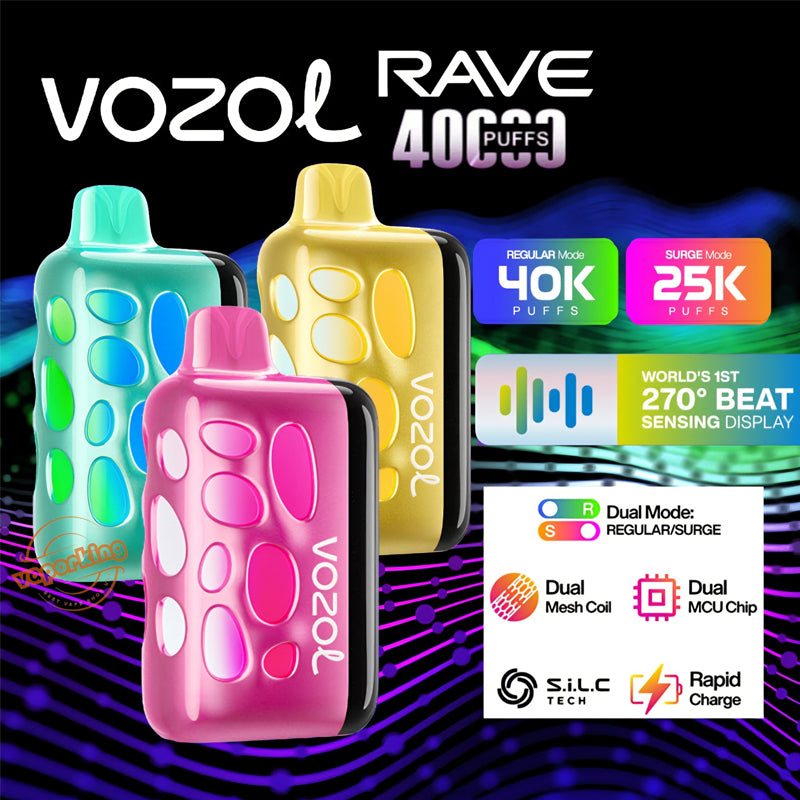 VOZOL RAVE 40K Puffs – 5% (Regular mode 40k & Surge mode 25k) Disposable Vape – Type C Rechargeable